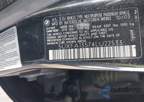 2004 BMW X5 3.0I из США, поврежденный, VIN 5UXFA13574LU22533